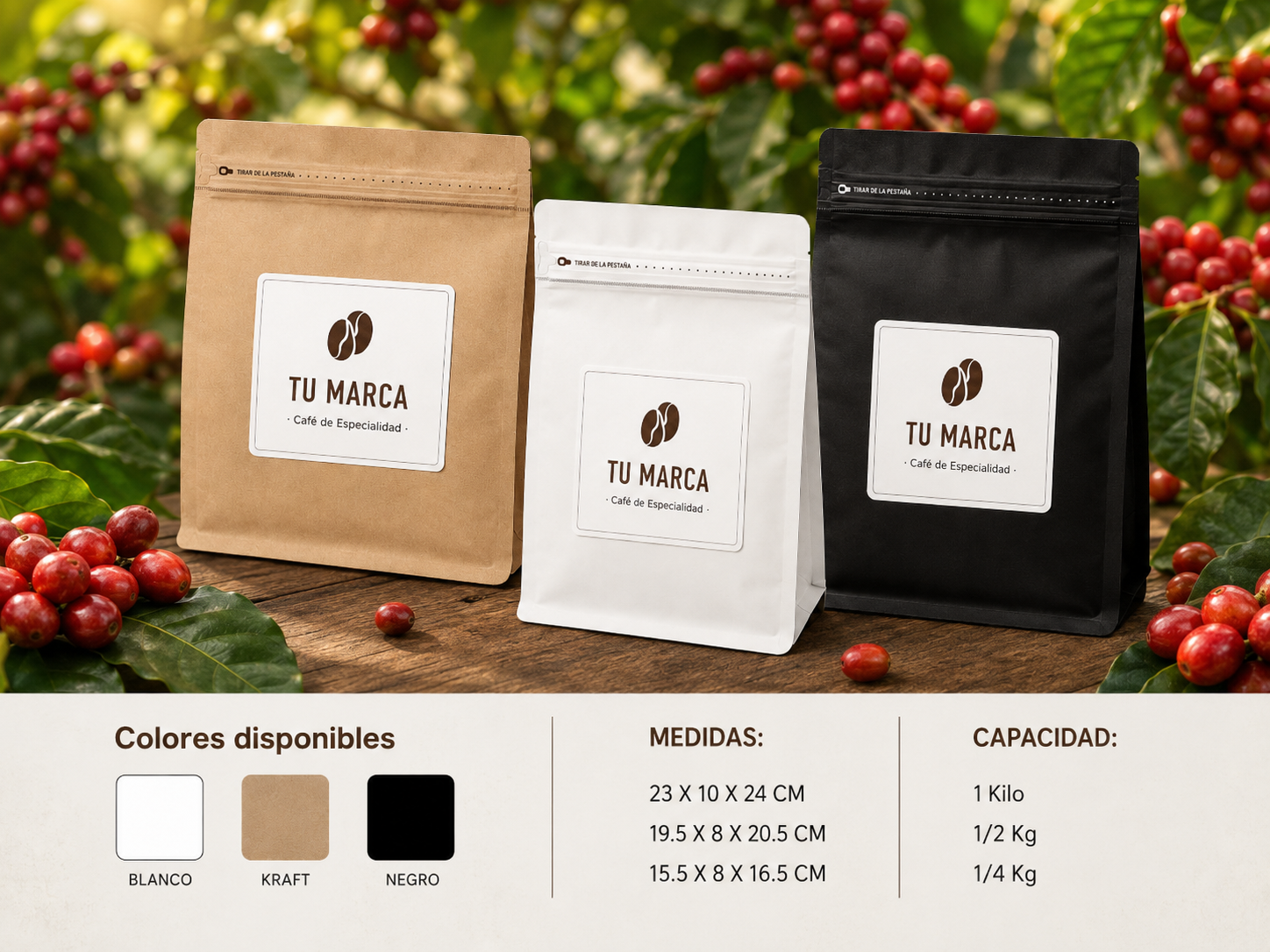 Personaliza tu marca — bolsas de café con tu marca